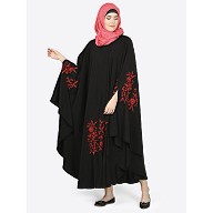 Designer Kaftan abaya with embroidery work-Black and Red
